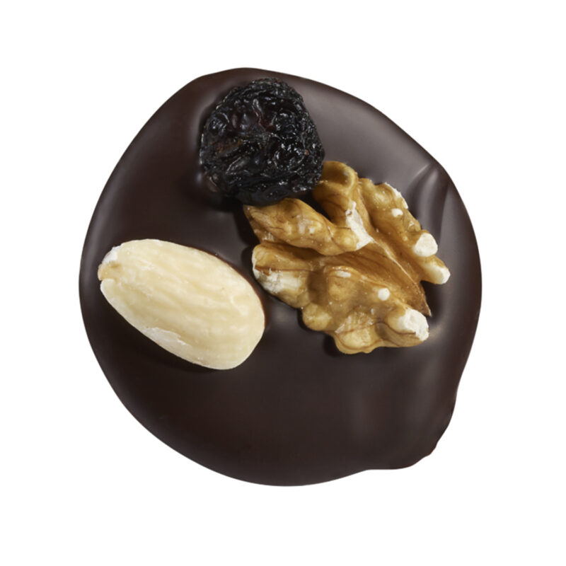 Dark mendiant - dark chocolate disc with nuts and raisins 14g