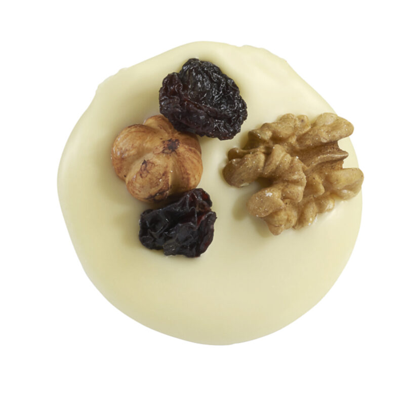 White mendiant - white chocolate disc with nuts and raisins 14g