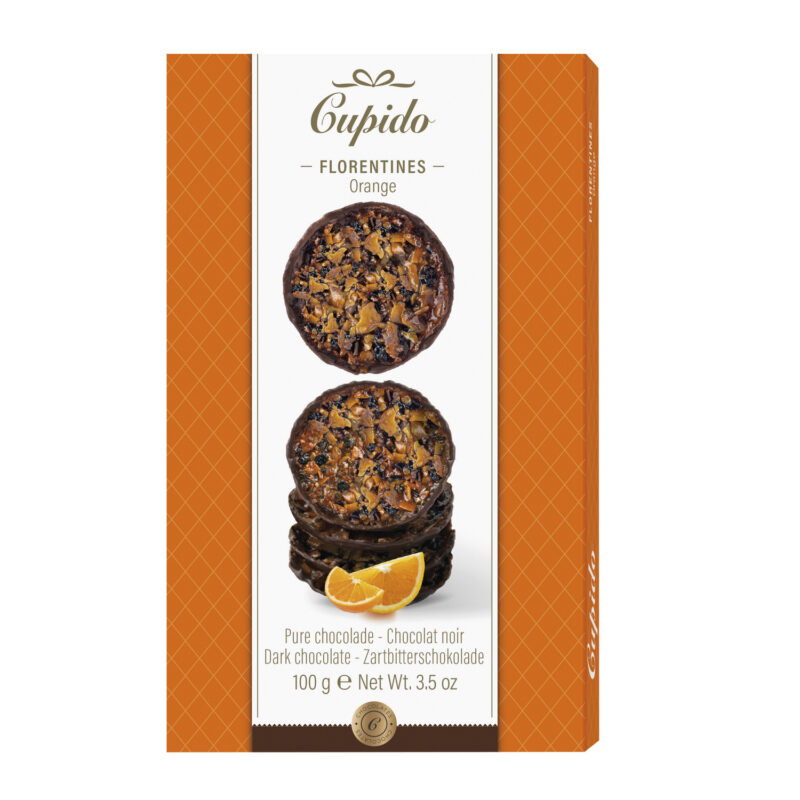 Cupido dark chocolate orange flavoured florentines