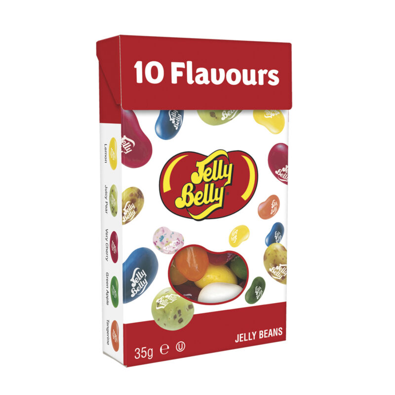 Jelly Belly 10 assorted flavours jelly beans in window pocket pack