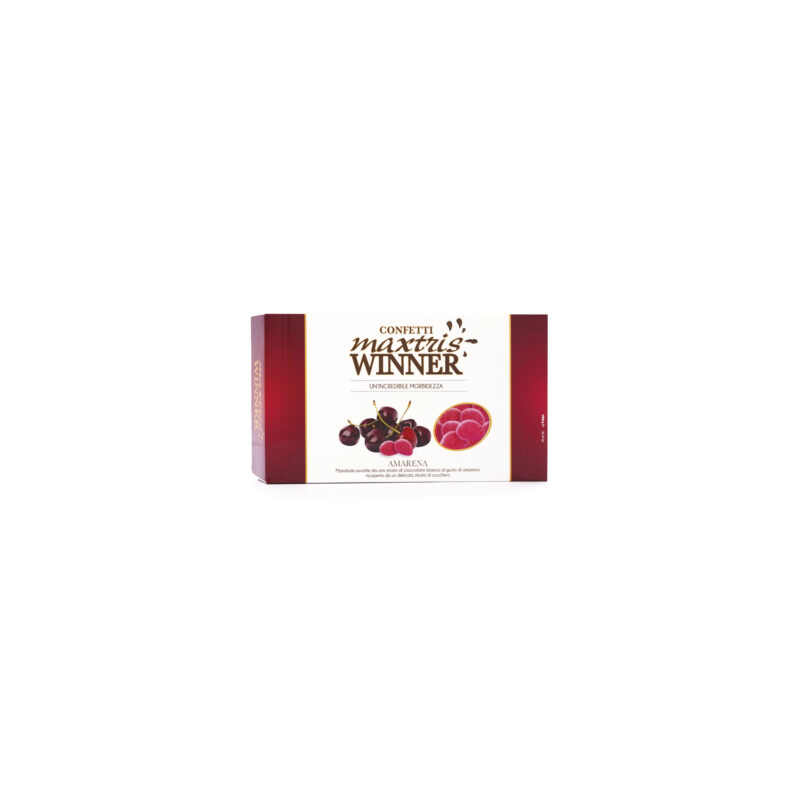 Winner Amarena - toasted almonds in cherry flavoured white chocolate in sugar