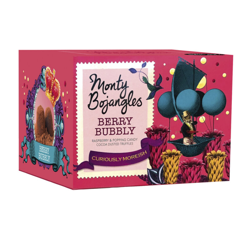 Berry Bubbly gift box of raspberry flavoured cocoa dusted truffles with popping candy