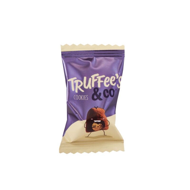Cookies - cocoa dusted flavoured French truffles in purple flow wrap. approx 400pcs