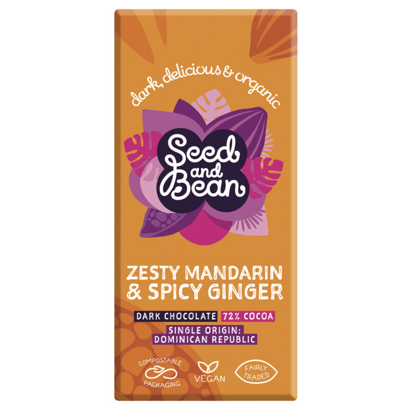 Organic & Fair Trade 72% extra dark chocolate bar with mandarin & ginger