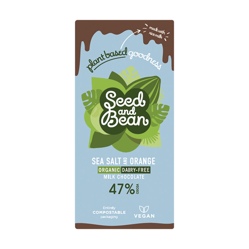 Organic Dairy Free 47% milk chocolate bar with sea salt and orange