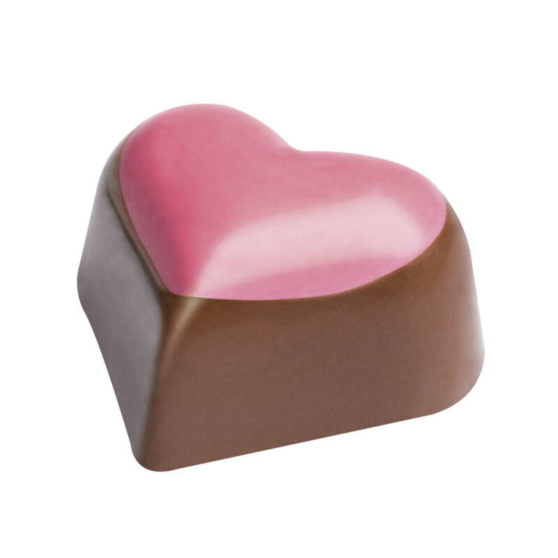 Heart - praline hazelnut cream in milk chocolate with pink dot 13g