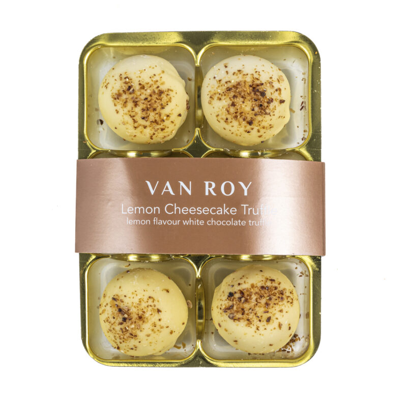 Van Roy 6 pack of lemon cheesecake truffles in cello