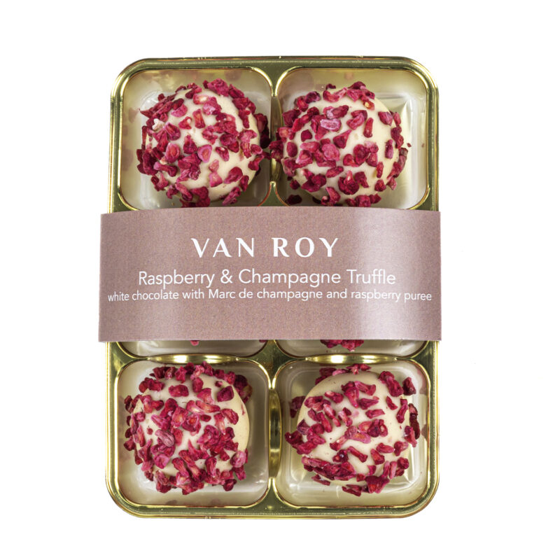 Van Roy 6 pack of raspberry and champagne truffles in cello
