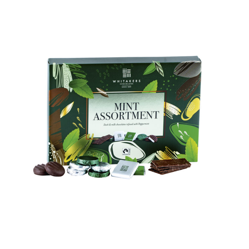 Whitakers dark and milk chocolate mint collection in carton