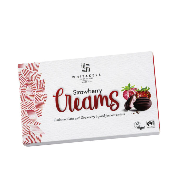 Whitakers dark chocolate covered strawberry fondant creams in carton