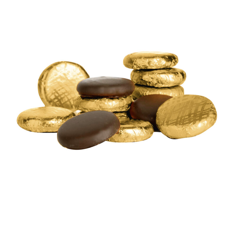 Salted caramel crème - dark chocolate covered fondant in gold coloured foil 120pcs