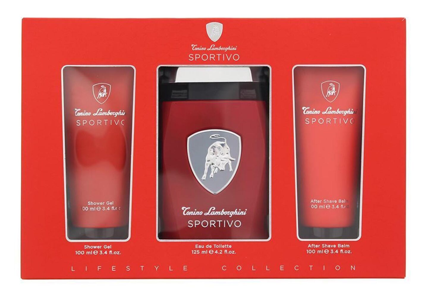Tonino Lamborghini Sportivo Eau De Toilette 125ml Spray Gel De Baño 100ml Balsamo After Shave 100ml