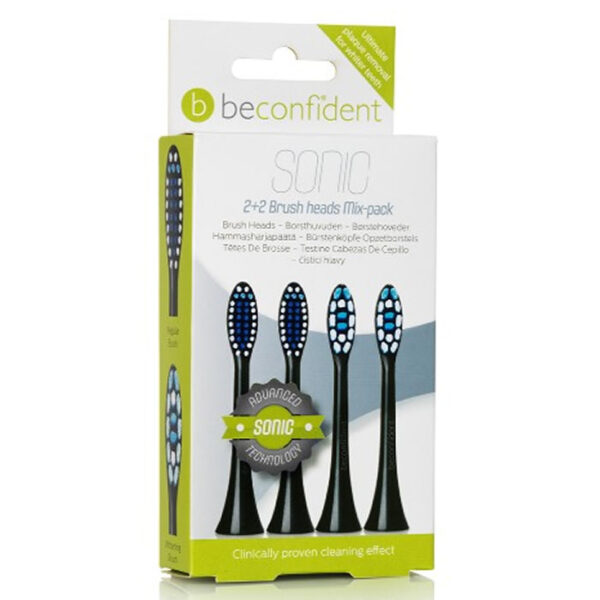 Beconfident Sonic Whitening & Regular Brush Heads Black 2+2 Units