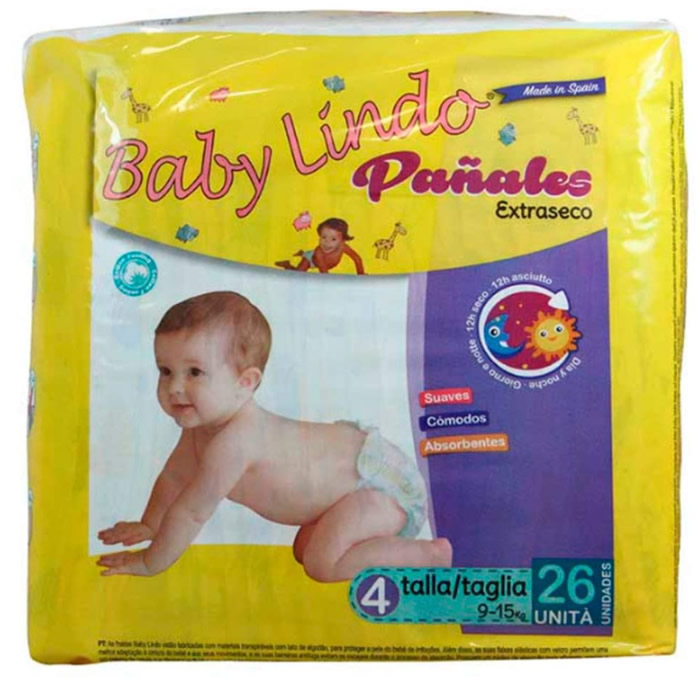 Diapers Baby Lindo T4 9-15 Kg 26 Units