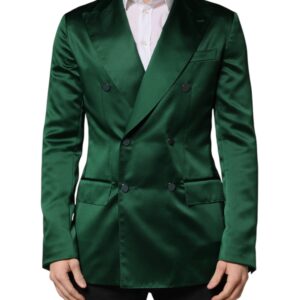 Green Satin Double Breasted Jacket Blazer