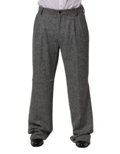 Gray Houndstooth Straight Dress Trouser Pants