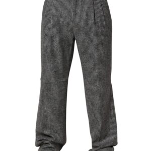Gray Houndstooth Straight Dress Trouser Pants