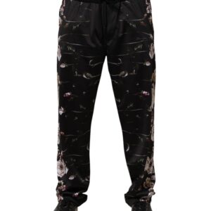 Black Floral Straight-Leg Chino Trouser Pants