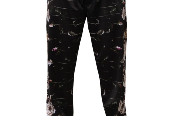 Black Floral Straight-Leg Chino Trouser Pants