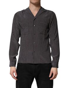 Black Patterned Silk Men Button Down Shirt