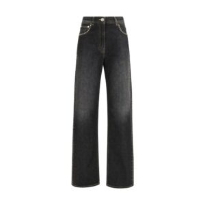 Black Cotton Straight-Leg Jeans - Jag Couture London