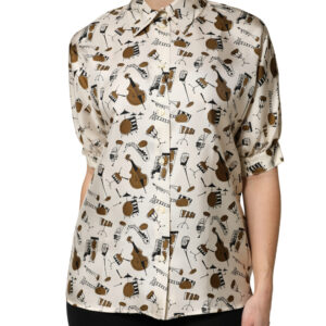 Beige Musical Instrument Print Short Sleeve Top