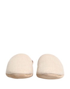 Beige Shetland Wool Red Quilted Slippers Shoes