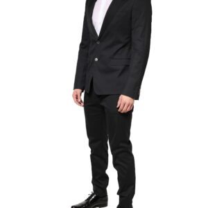 Black Cotton Single Breasted 2 Piece Suit