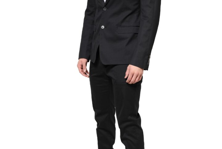 Black Cotton Single Breasted 2 Piece Suit