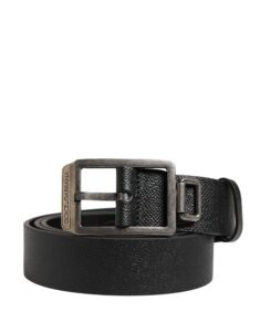 Black Calf Leather Silver Metal Buckle Belt