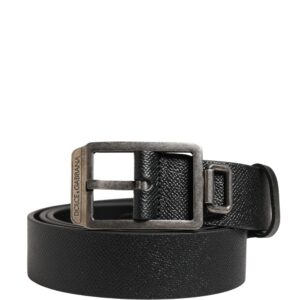 Black Calf Leather Silver Metal Buckle Belt