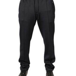 Black Polyester Skinny Jogger Trouser Pants