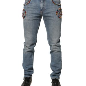 Blue Embellished Loose Cotton Men Denim Jeans