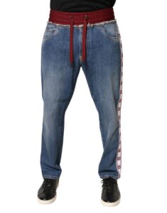 Blue Cotton Drawstring Straight Denim Jeans