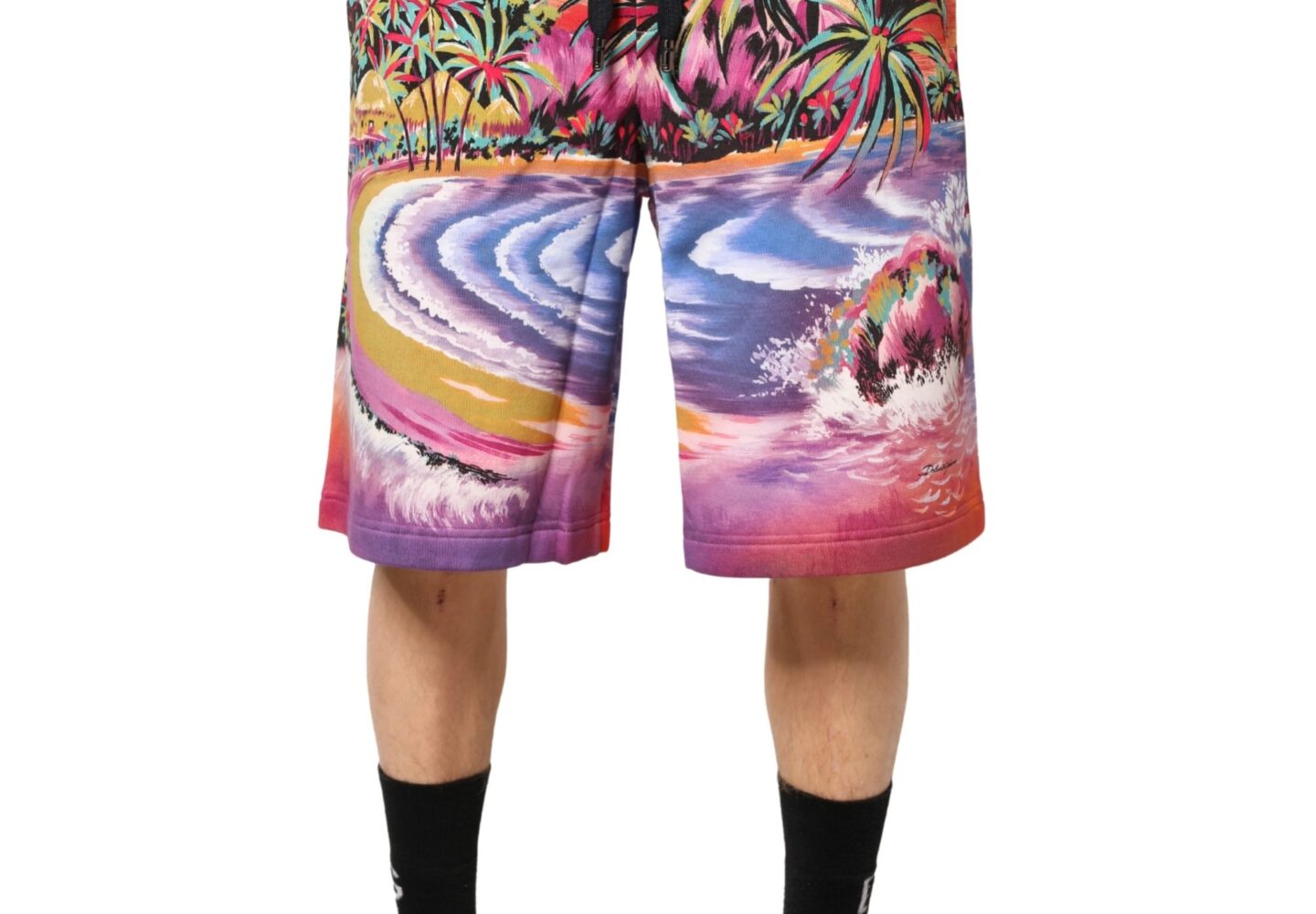 Multicolor Graphic Print Cotton Bermuda Shorts