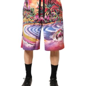 Multicolor Graphic Print Cotton Bermuda Shorts