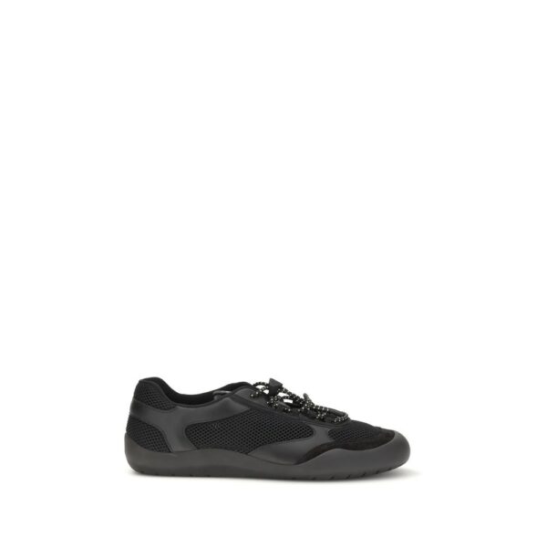 Black Polyester Athletic Sneakers