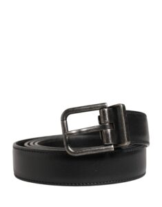 Men Black Classic Leather Metal Buckle Belt