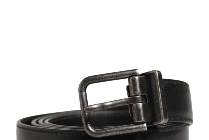Men Black Classic Leather Metal Buckle Belt