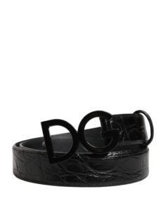 Men Black Exotic Leather Logo Buckle Belt