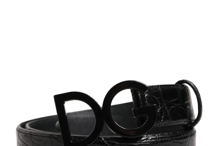Men Black Exotic Leather Logo Buckle Belt