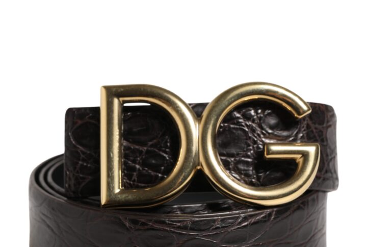 Men Black Exotic Leather Logo Buckle Belt