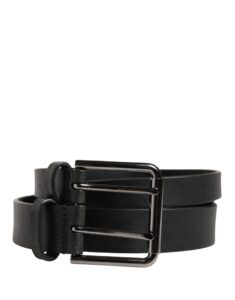 Black Double Strap Leather Silver Buckle Belt