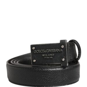 Men Black Calf Leather Logo Metal Buckle Belt