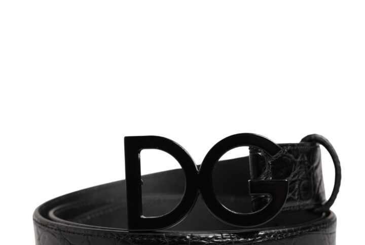 Men Black Exotic Leather Logo Buckle Belt
