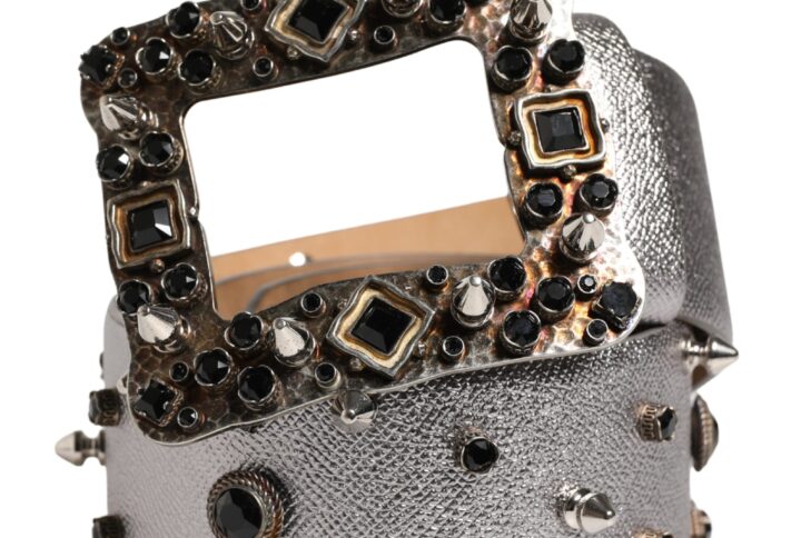 Silver Leather Crystal Metal Buckle Belt