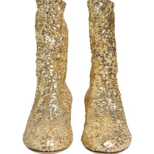 Gold Sequined Short Boots Stretch Shoes