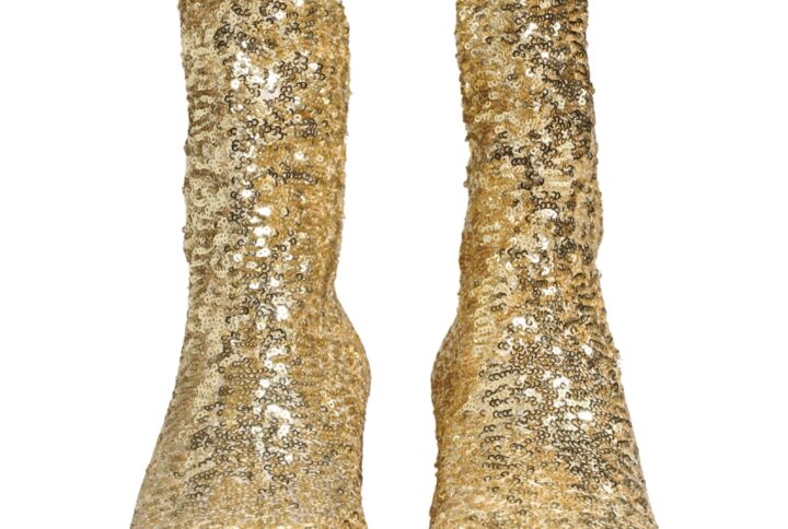 Gold Sequined Short Boots Stretch Shoes