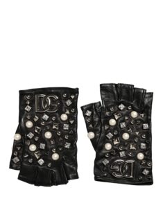 Black Pearl Embellished Wrist Length Gloves