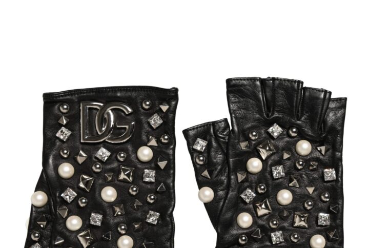 Black Pearl Embellished Wrist Length Gloves | Jag Couture London – New York